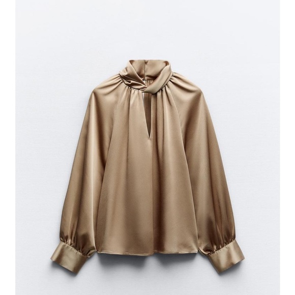 Zara Tops - Zara Satin Tan Blouse